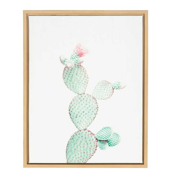 Kate and Laurel Sylvie Prickly Pear Cactus Framed Canvas Wall Art by Simon Te Tai, 18x24 Natural