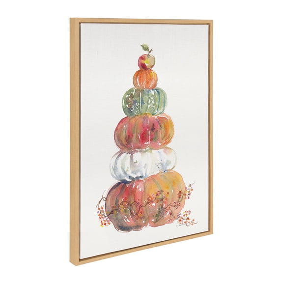 Kate and Laurel Sylvie Pumpkin Topiary Framed Canvas Wall Art by Patricia Shaw, 23x33 Natural, Pumpkin Décor for Fall