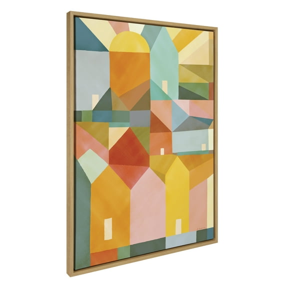 Kate and Laurel Sylvie Quiet Town Framed Canvas Wall Art by Carey Copeland, 28x38 Natural, Modern Abstract Colorful Home Wall Decor
