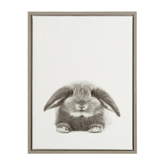 Kate and Laurel Sylvie Rabbit Animal Print Black and White Portrait Framed Canvas Wall Art by Simon Te Tai, 18x24 Gray