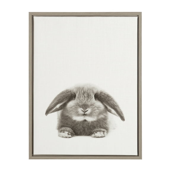 Kate and Laurel Sylvie Rabbit Animal Print Black and White Portrait Framed Canvas Wall Art by Simon Te Tai, 18x24 Gray