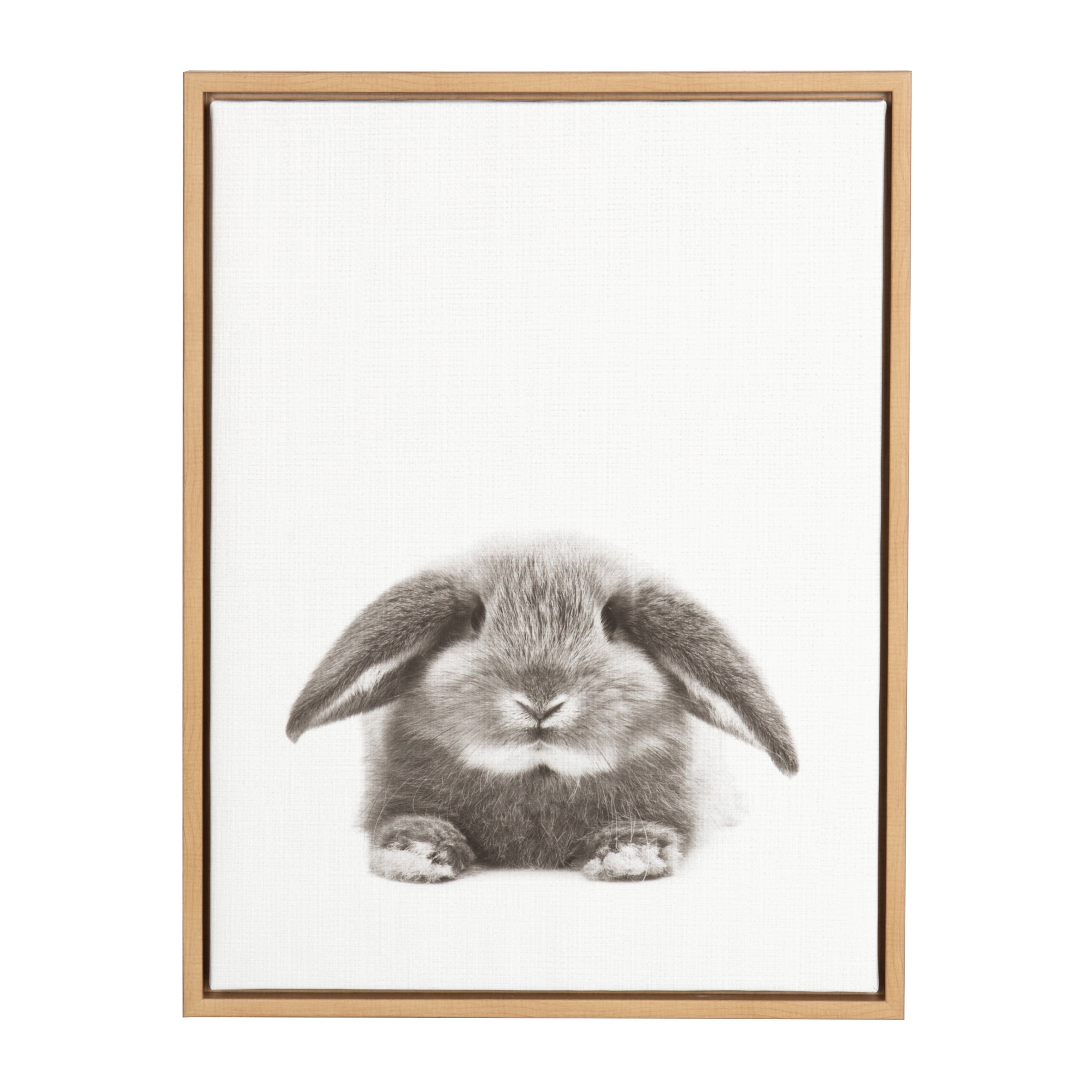 Natural Wood Framed Black and White Rabbit Canvas Art 24" x 18"