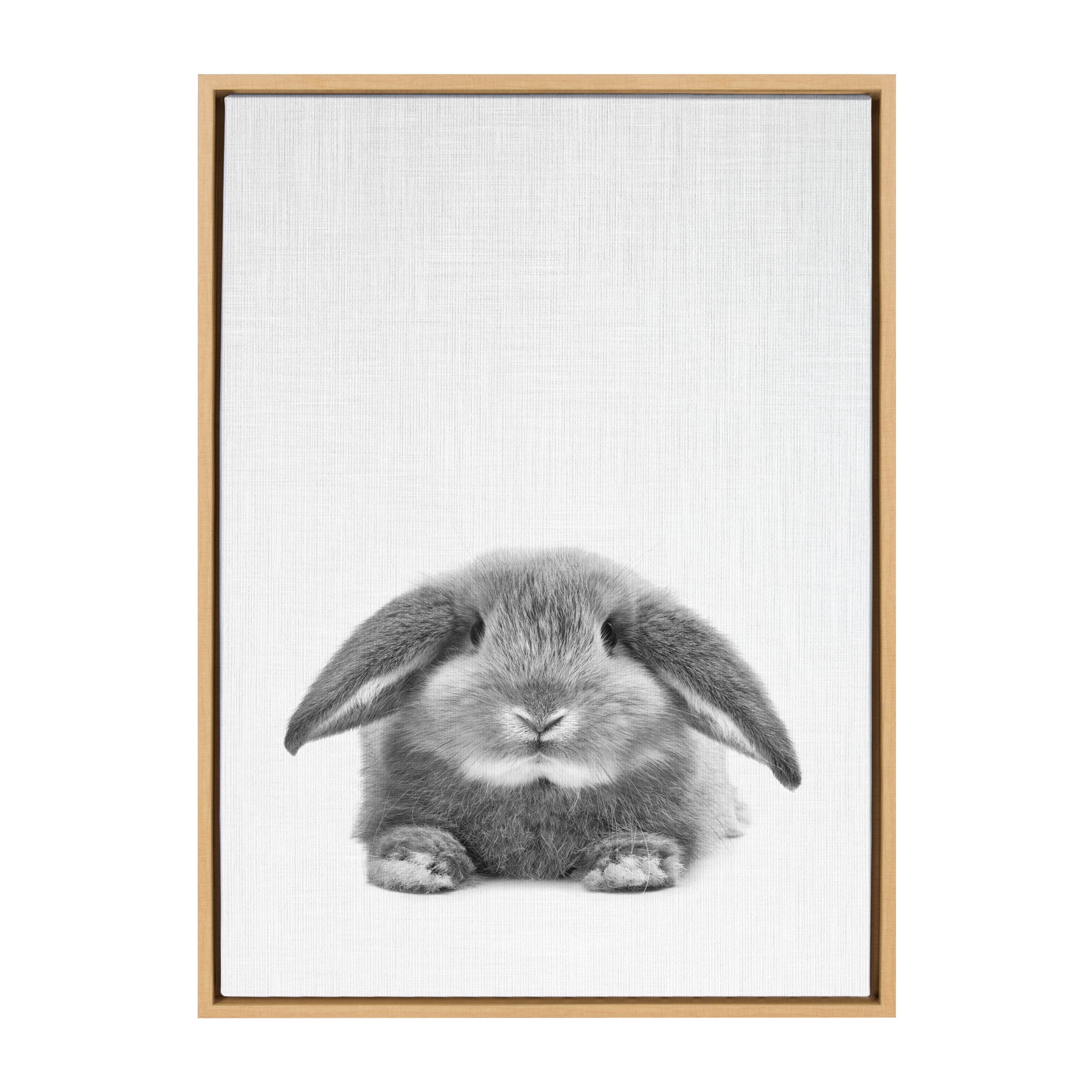 Kate and Laurel Sylvie Rabbit Animal Print Black and White Portrait Framed  Canvas Wall Art by Simon Te Tai, 23x33 Natural