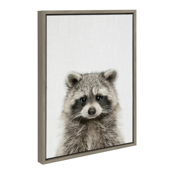 Kate and Laurel Sylvie Raccoon Color Framed Canvas Wall Art by Simon Te of Tai Prints, 18x24 Gray, Minimalistic Animal Art Wall Décor