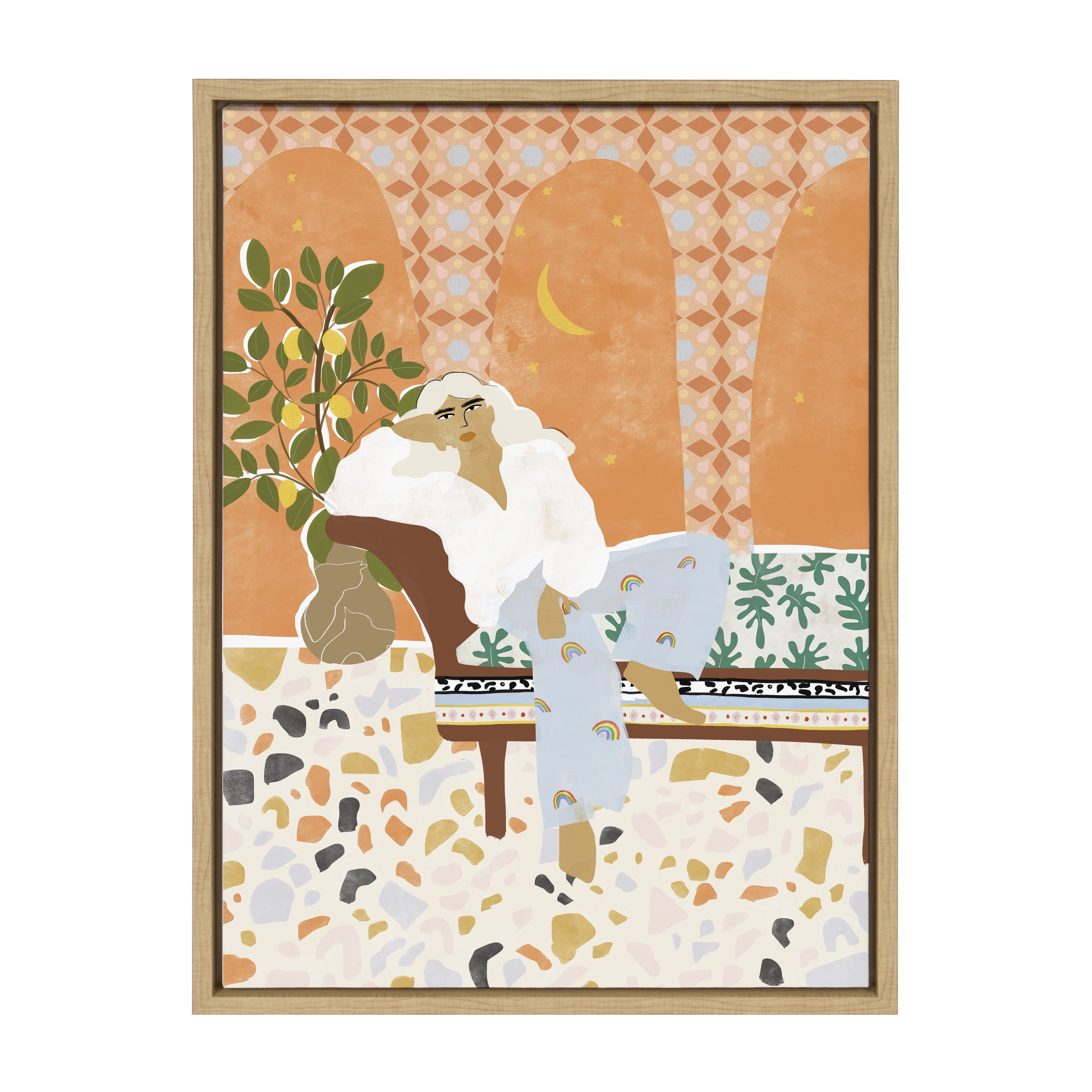 Sylvie Rainbow Framed Canvas Art with Natural Frame