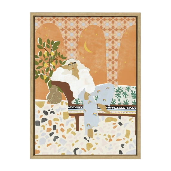 Kate and Laurel Sylvie Rainbow Framed Canvas Wall Art by Alja Horvat, 18x24 Natural, Chic Illustrated Art for Wall