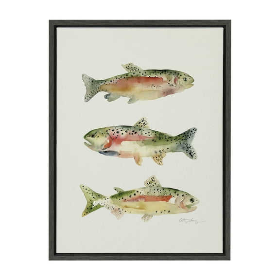 Kate and Laurel Sylvie Rainbow Trout Framed Canvas Wall Art by Cathy Zhang, 18x24 Gray, Decorative Nature Art for Wall