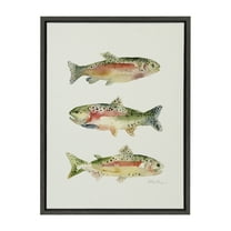 Kate and Laurel Sylvie Rainbow Trout Framed Canvas Wall Art by Cathy Zhang, 18x24 Gray, Decorative Nature Art for Wall