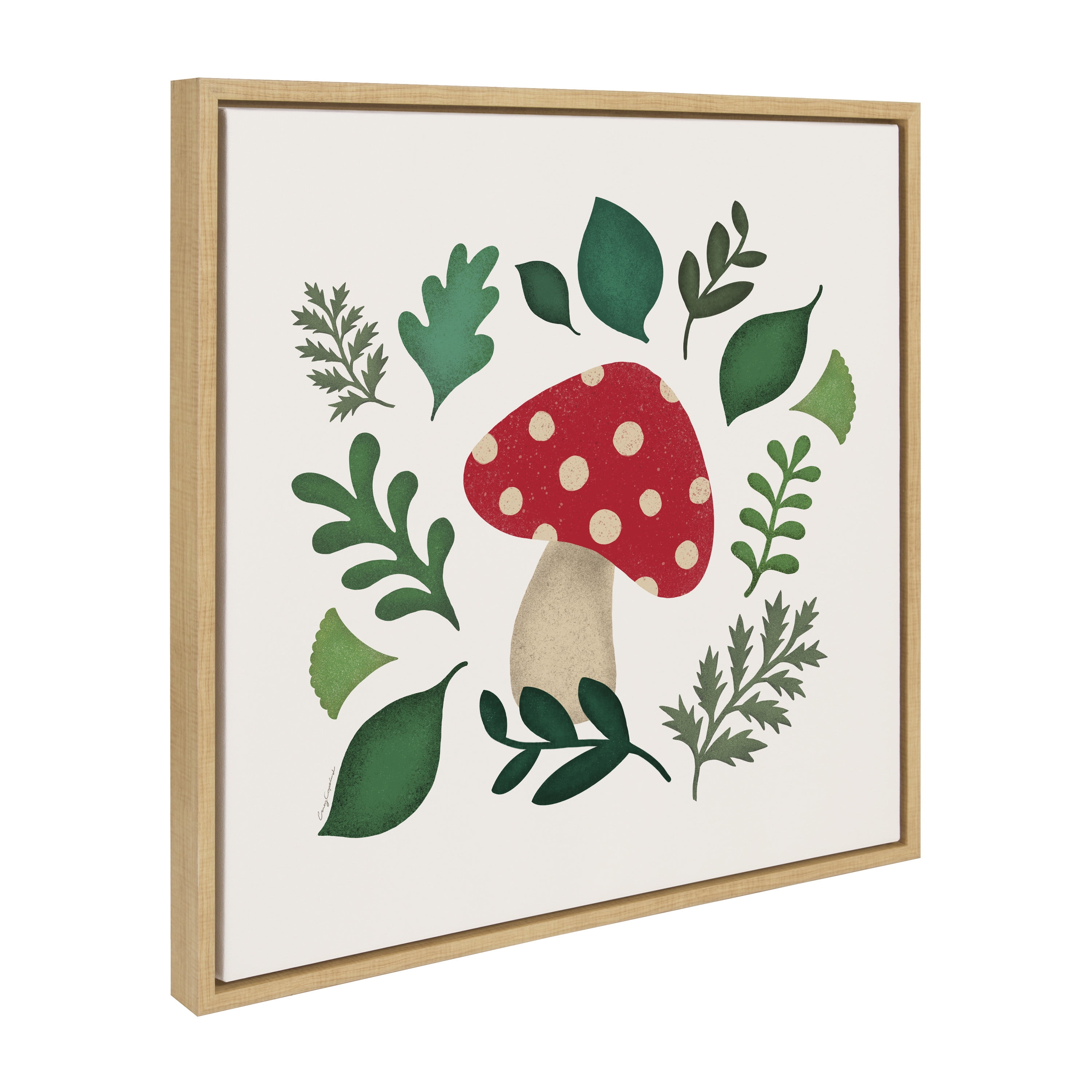 Natural Framed Red Mushroom Canvas Wall Art, 22x22