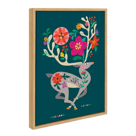 Kate and Laurel Sylvie Reindeer 2 Framed Canvas Wall Art by Rachel Lee of My Dream Wall, 18x24 Natural, Mid-Century Animal Art, Cheerful Holiday