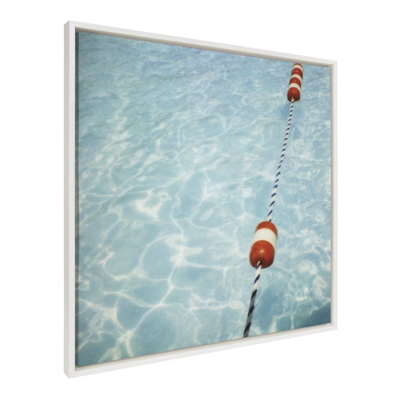Kate and Laurel Sylvie Ropes Framed Canvas Wall Art by Alicia Bock, 30x30 White, Public Pool Photography Art for Wall