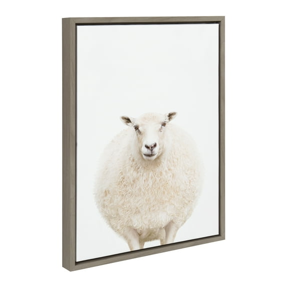 Kate and Laurel Sylvie Round Sheep Portrait Framed Canvas Wall Art by Amy Peterson Art Studio, 18x24 Gray, Modern Farm Animal Portrait for Wall Decor
