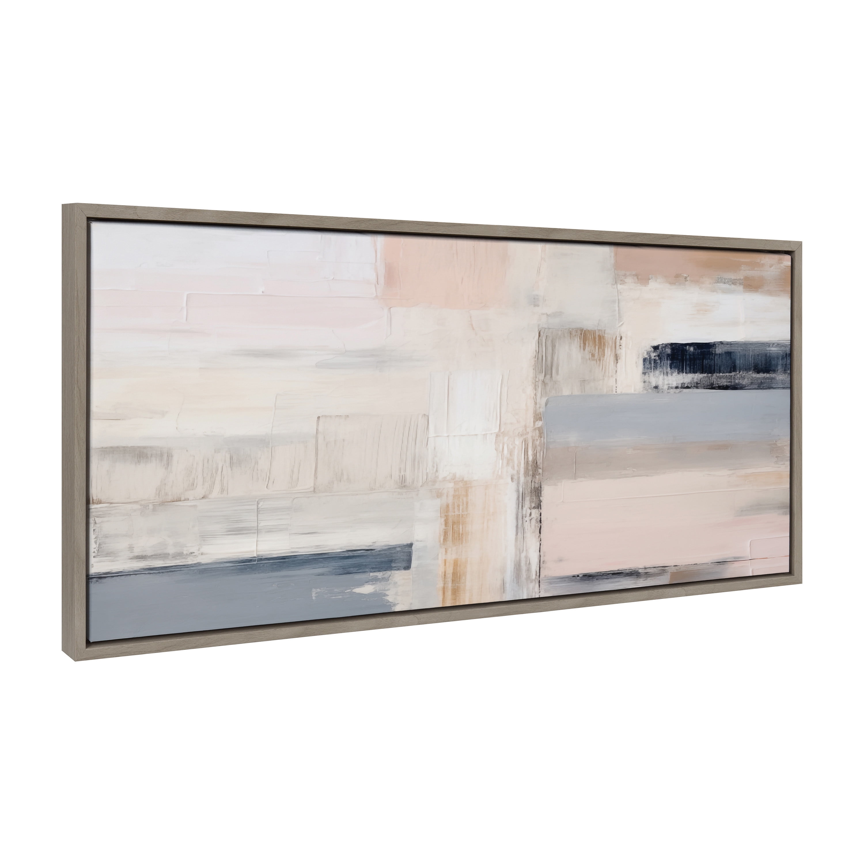 Gray and Beige Abstract Canvas Print with Rustic Frame, 18" x 40"