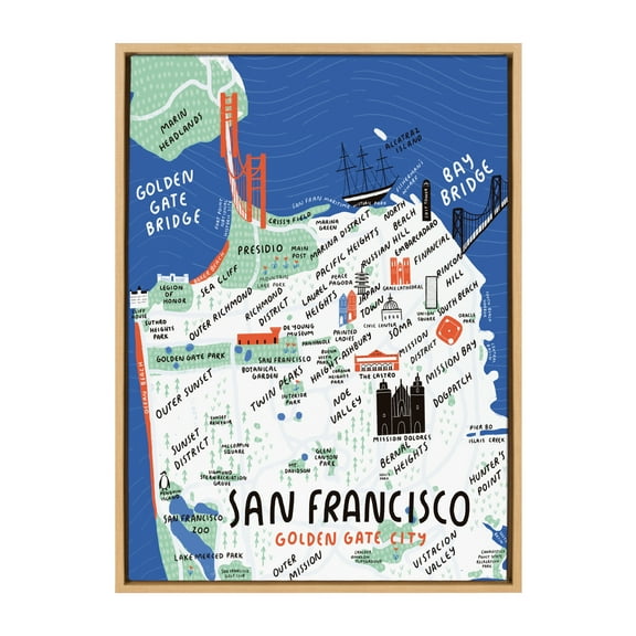Kate and Laurel Sylvie San Francisco Illustration Framed Canvas Art Print, 23" x 33", byStacie Bloomfield