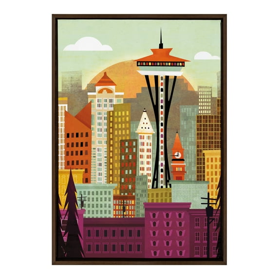 Kate and Laurel Sylvie Seattle Skyline Framed Canvas Art Print, 23" x 33", byAmber Leaders