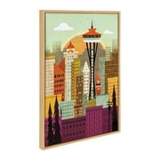 Kate and Laurel Sylvie Seattle Skyline Framed Canvas Wall Art by Amber Leaders Designs, 23x33 Natural, Fun Illustrated City Skyline Art for Wall