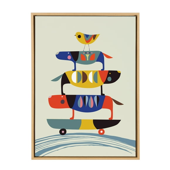 Kate and Laurel Sylvie Skate Dogs Colorful Animal Block Print in Framed Canvas Wall Art by Rachel Lee, 23x33 Natural