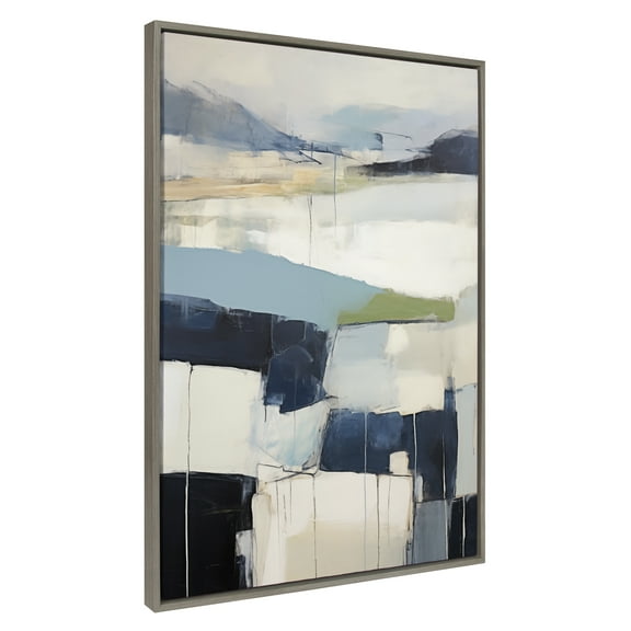 Kate and Laurel Sylvie Skyline I Framed Canvas Wall Art by Amy Lighthall, 31.5x41.5 Gray, Modern Abstract Landscape Art for Wall
