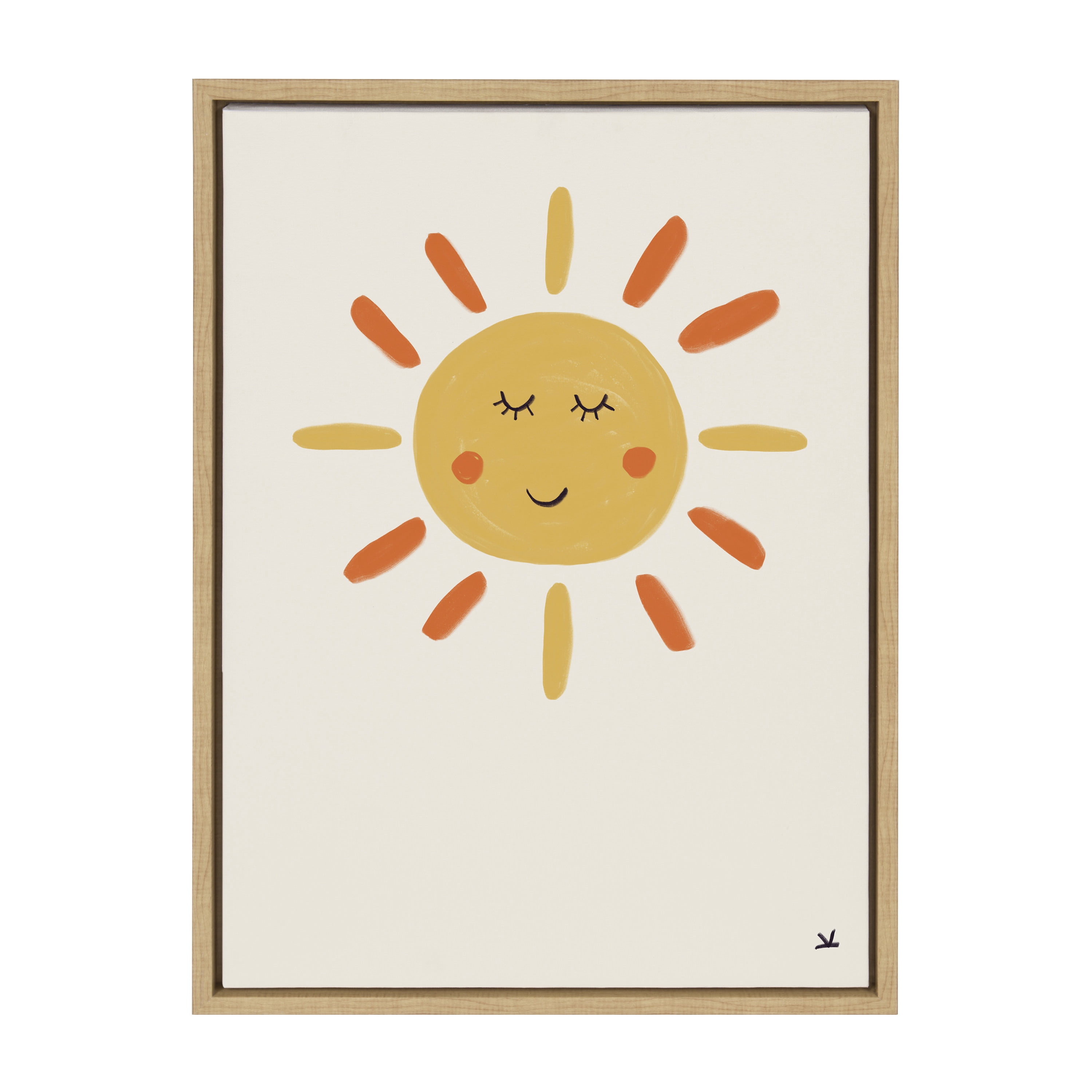 Kate and Laurel Sylvie Sleepy Sun Framed Canvas Wall Art by Kelly Knaga 18x24 Natural Whimsical Happy Sun Art for Wall