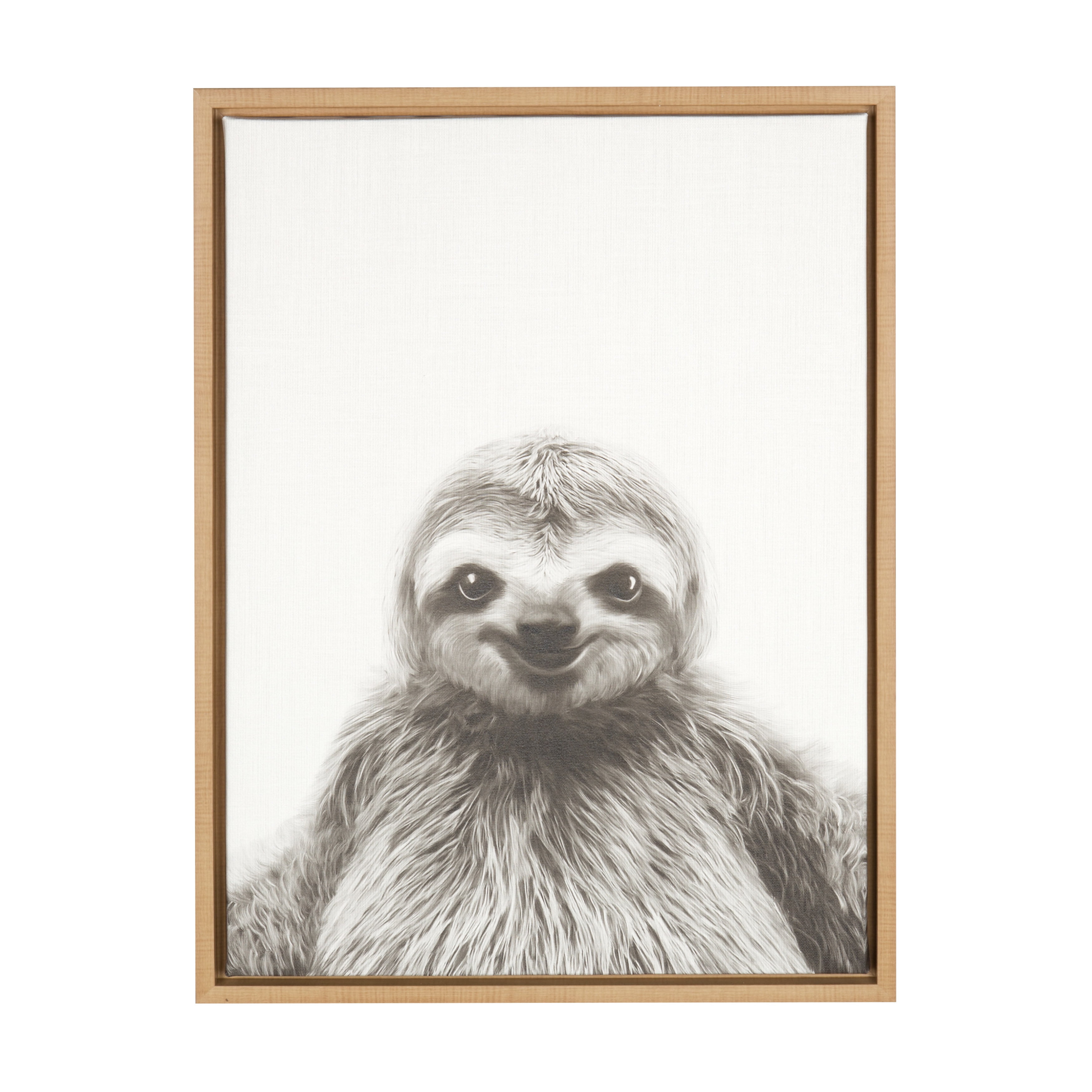 Natural Framed Black and White Sloth Canvas Art