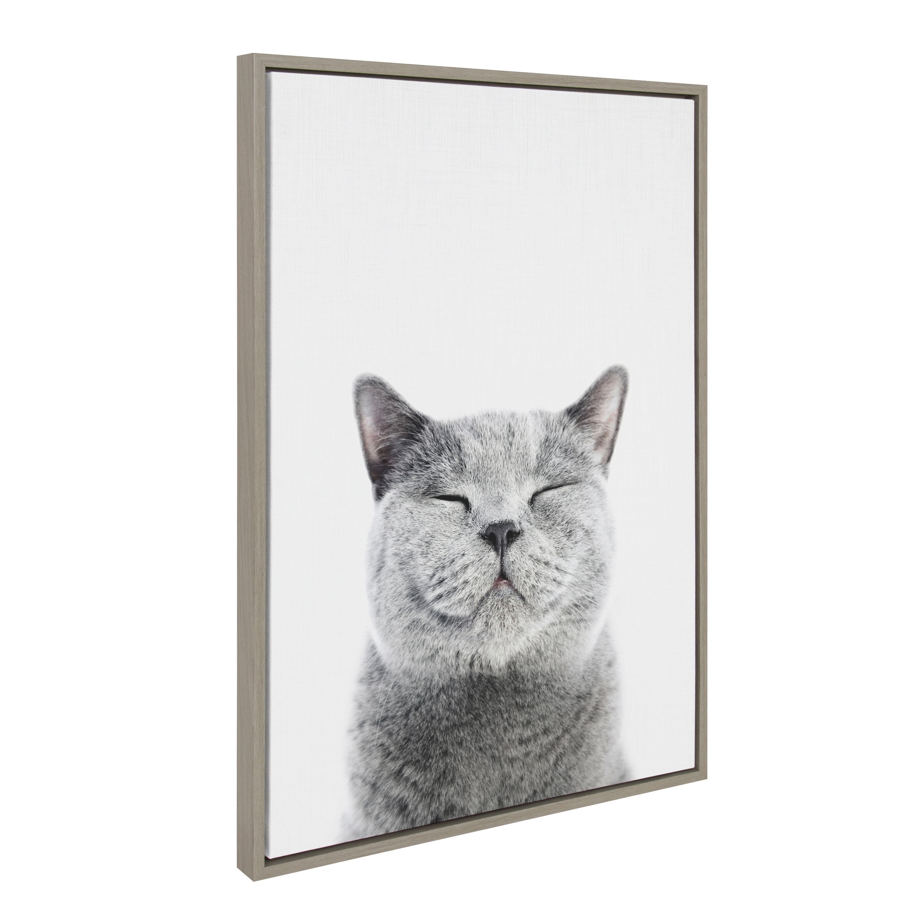 Gray Smiling Cat Canvas Print for Kids Nursery, 23" x 33"