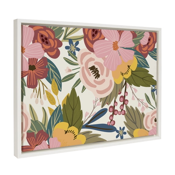 Kate and Laurel Sylvie Softly Framed Canvas Wall Art by Mia Charro, 18x24 White, Modern Fun Abstract Colorful Botanical Flower Art for Wall