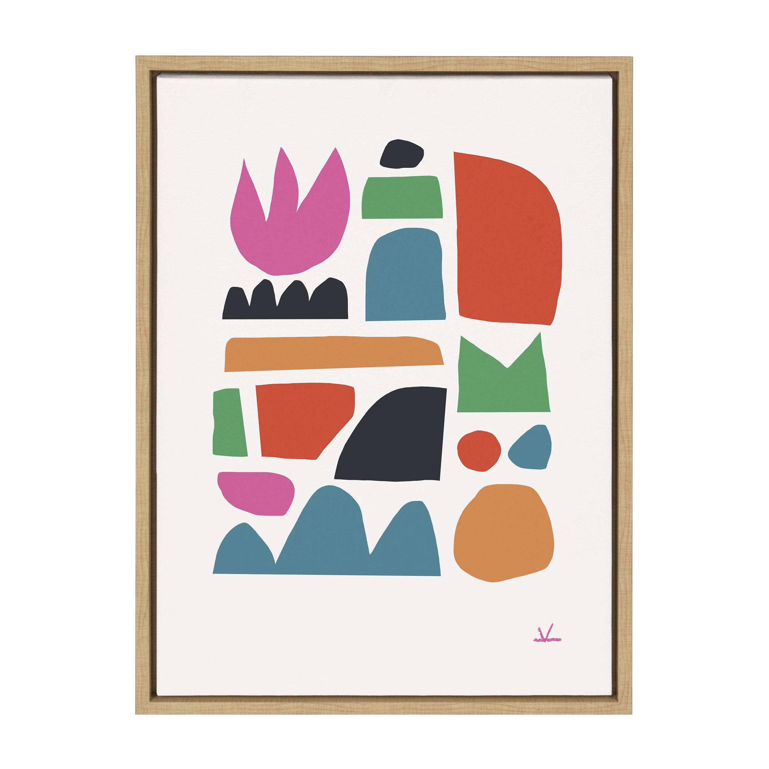 Spring Abstract Multicolor Canvas Print with Natural Frame