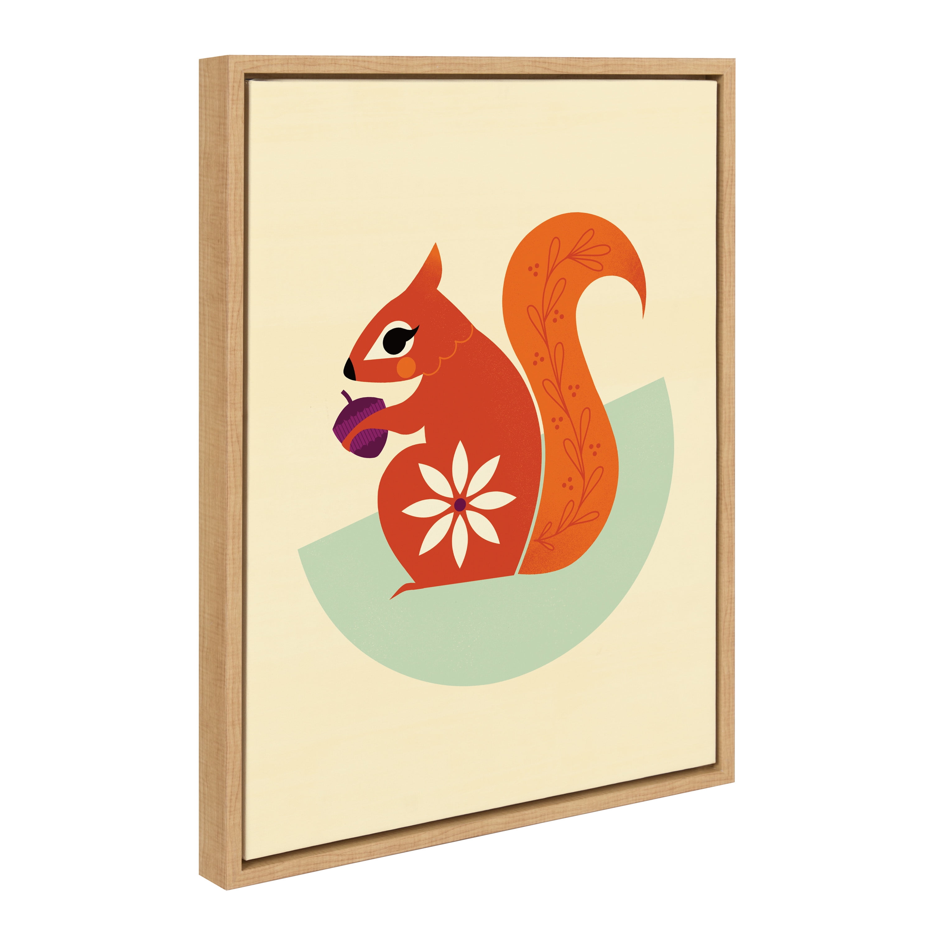 Colorful Squirrel Illustration on Natural Framed Canvas, 18x24
