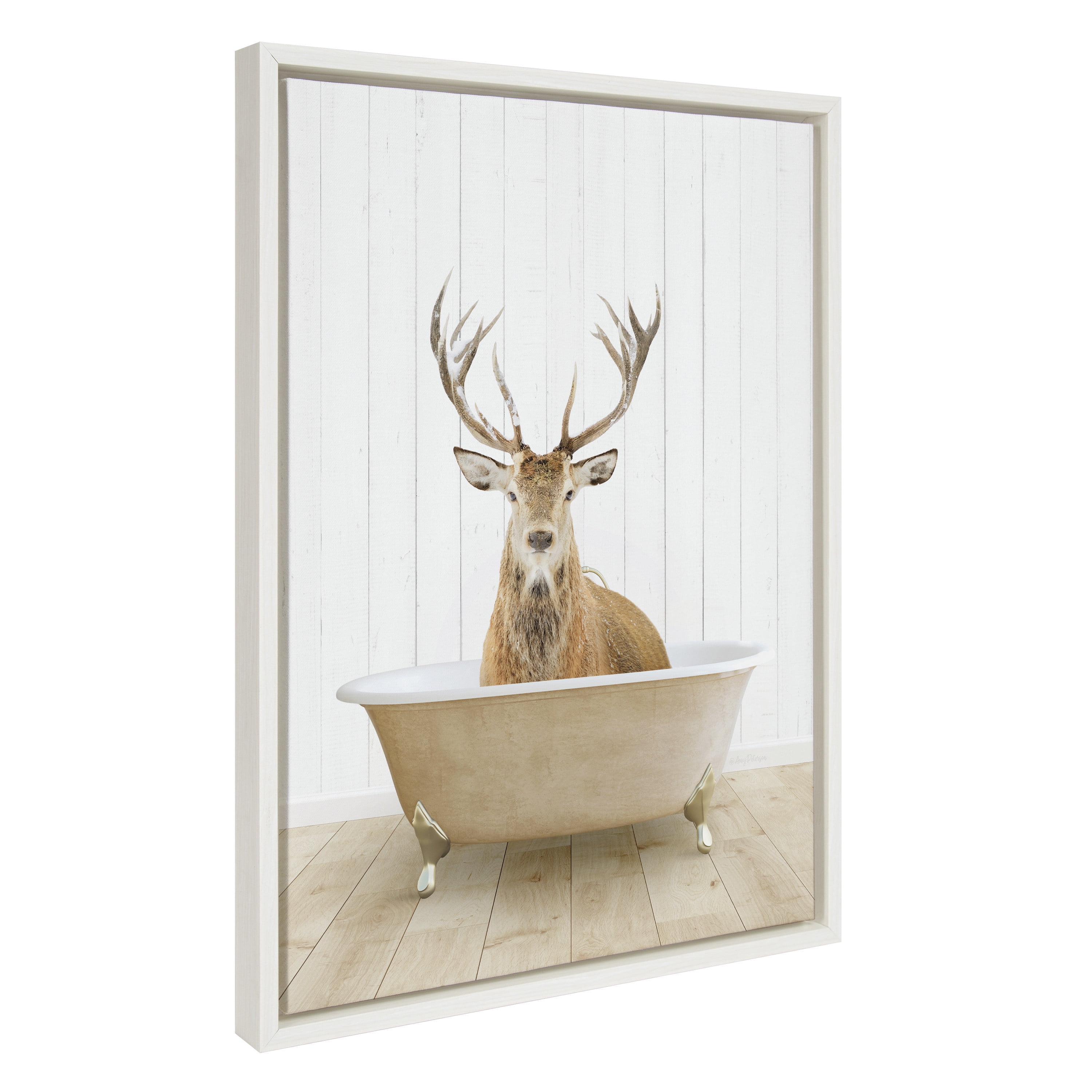 Kate and Laurel Sylvie Stag Farmhouse Bath Framed Canvas Wall Art by