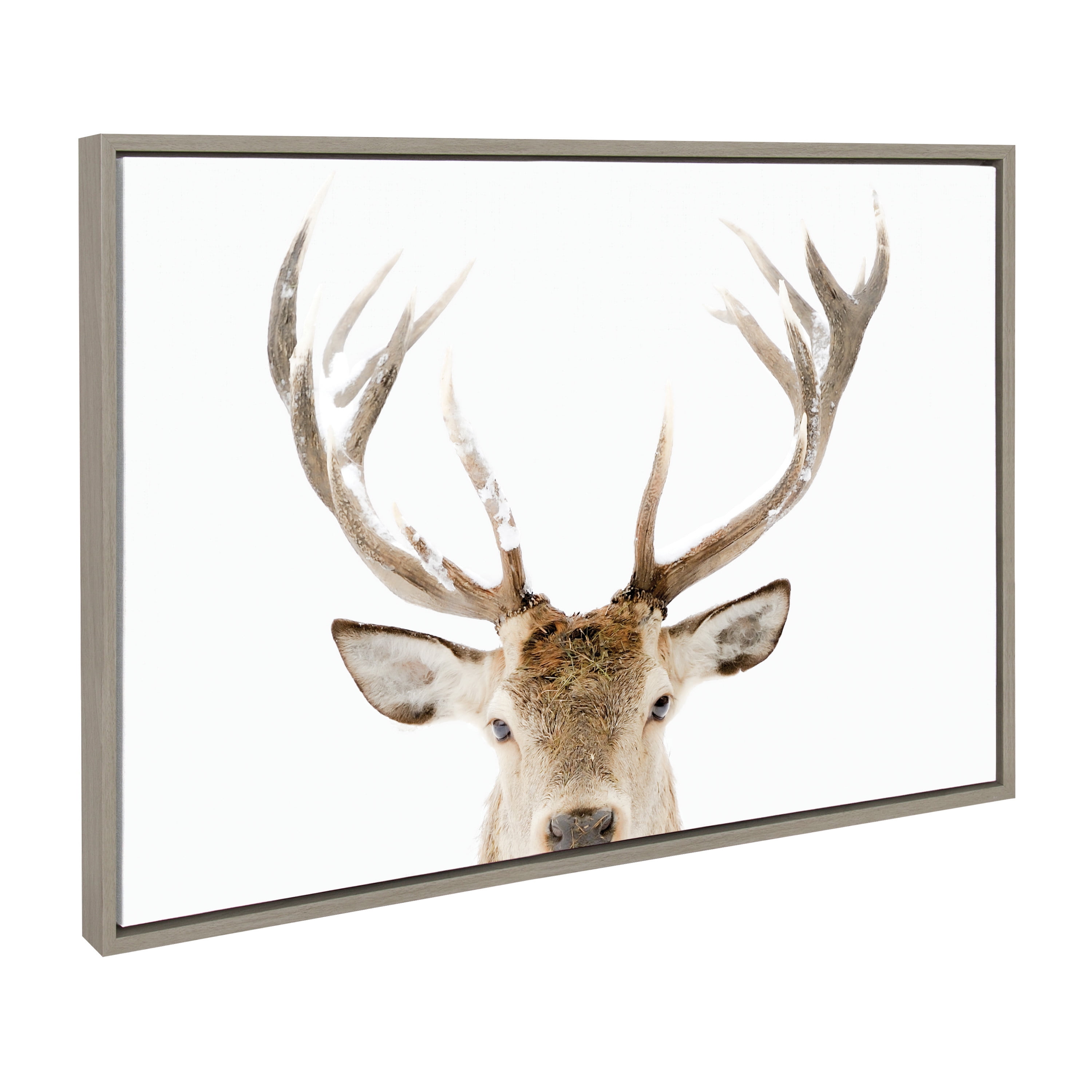 Sylvie Stag Peekaboo 23x33 Gray Framed Canvas Wall Art