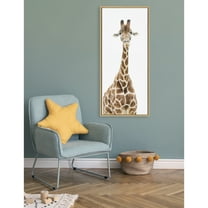 Kate and Laurel Sylvie Standing Giraffe Framed Canvas Wall Art by Amy Peterson, 18x40 Natural