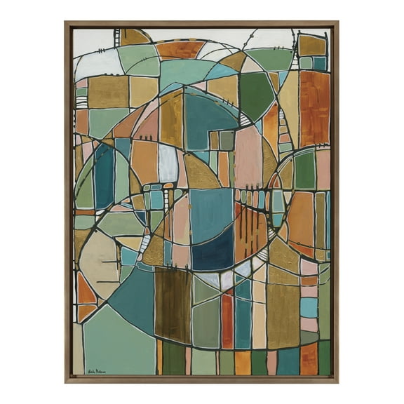 Kate and Laurel Sylvie Stardust Chords Framed Canvas Wall Art by Leah Nadeau, 28x38 Gold, Decorative Abstract Mosaic Inspired Art Print