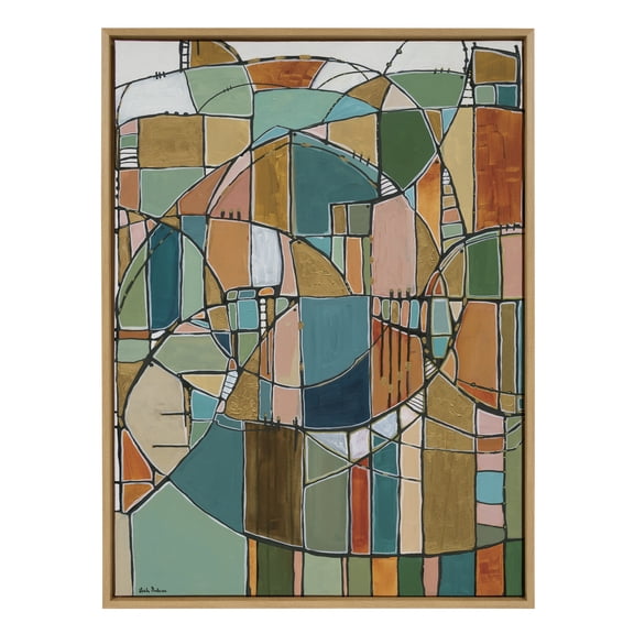 Kate and Laurel Sylvie Stardust Chords Framed Canvas Wall Art by Leah Nadeau, 28x38 Natural, Decorative Abstract Mosaic Inspired Art Print