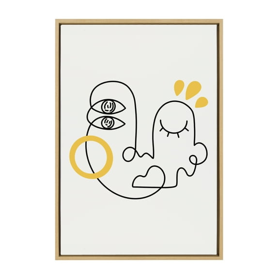 Kate and Laurel Sylvie Still Here Framed Canvas Wall Art by Shatha Al Dafai, 23x33 Natural, Whimsical Line Drawing Abstract Art Print for Wall