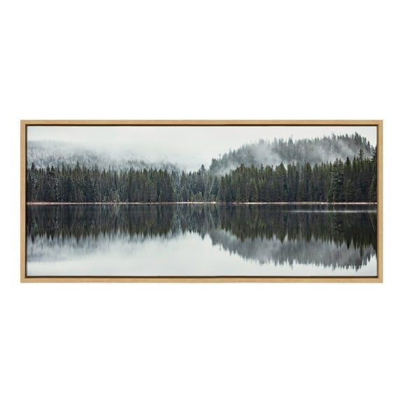 Kate and Laurel Sylvie Still Reflection Framed Canvas Wall Art by Emiko and Mark Franzen of F2Images, 18x40 Natural,  Geographic Nature Art for Wall