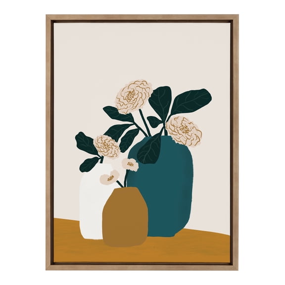 Kate and Laurel Sylvie Stillness Framed Canvas Wall Art by Oris Eddu, 18x24 Gold, Decorative Floral Still Life Art Print for Wall