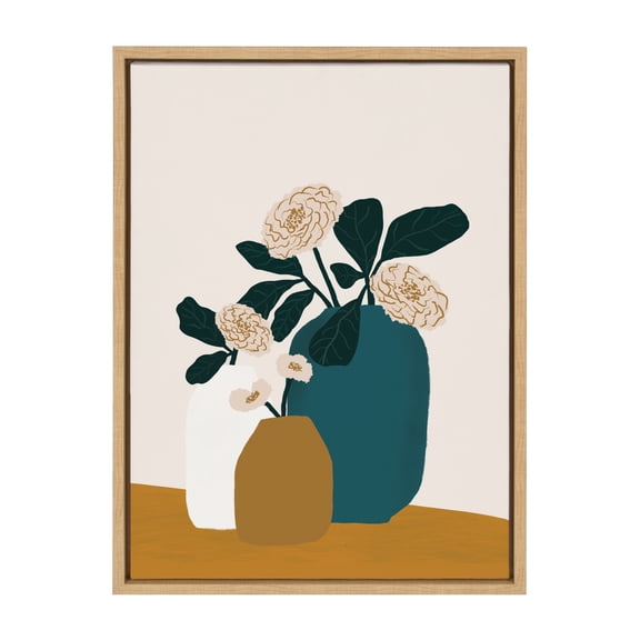 Kate and Laurel Sylvie Stillness Framed Canvas Wall Art by Oris Eddu, 18x24 Natural, Decorative Neutral Floral Still Life Art Print for Wall