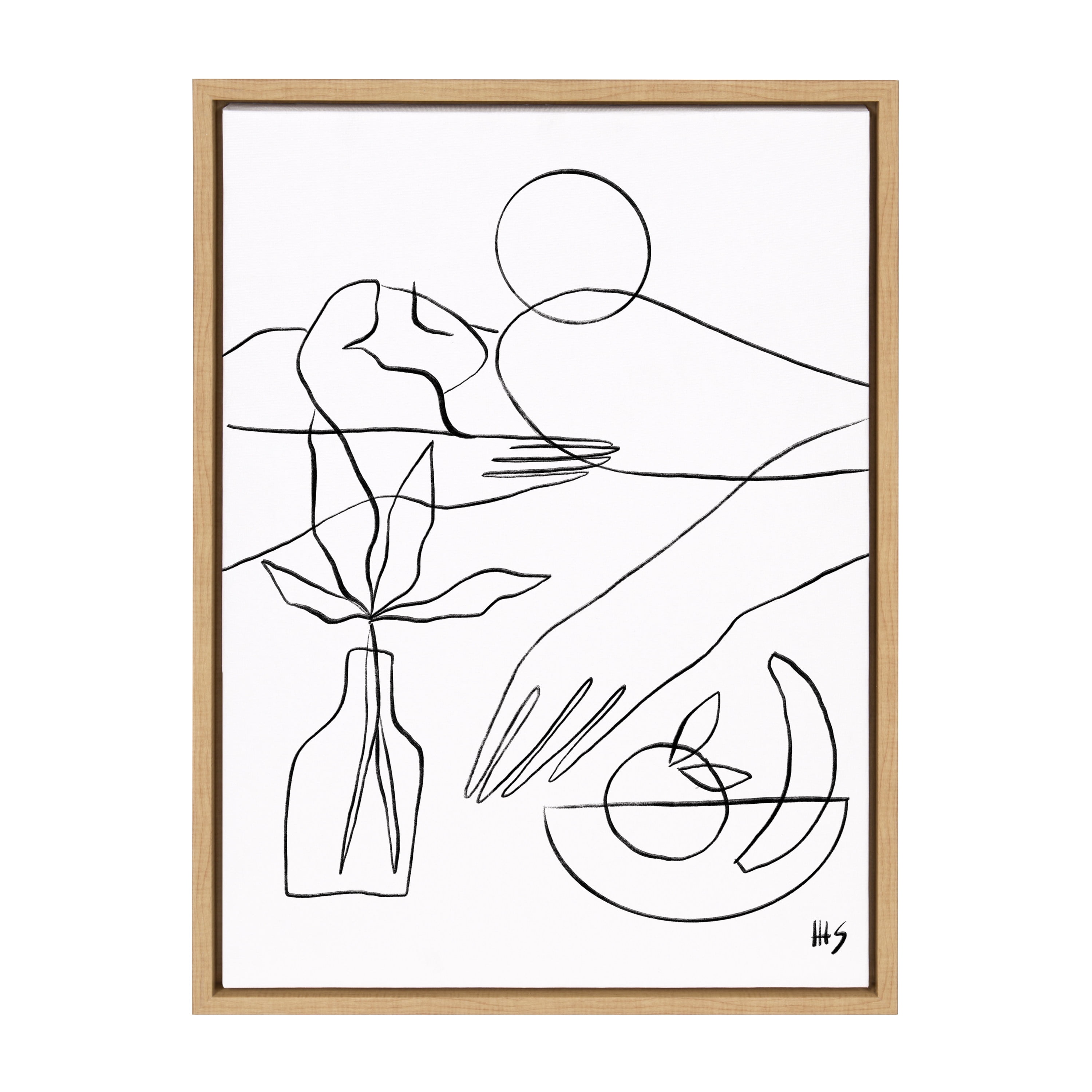 Natural Framed Abstract Line Art Canvas Print 18x24