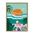 thumbnail image 1 of Kate and Laurel Sylvie Sun Flock Framed Canvas Wall Art by Rachel Lee of My Dream Wall, 18x24 Natural, Colorful Ocean and Dog Sunset Art, 1 of 6