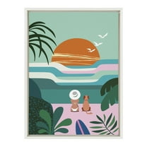 Kate and Laurel Sylvie Sun Flock Framed Canvas Wall Art by Rachel Lee of My Dream Wall, 18x24 White, Vibrant Coastal Beach Art