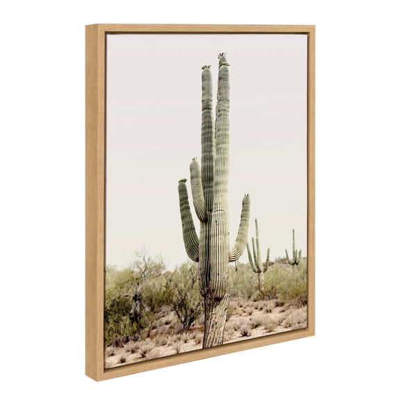 Kate and Laurel Sylvie Sunrise Cactus Framed Canvas Wall Art by Amy Peterson Art Studio, 18x24 Natural, Modern Botanical Cactus Plant Art for Wall