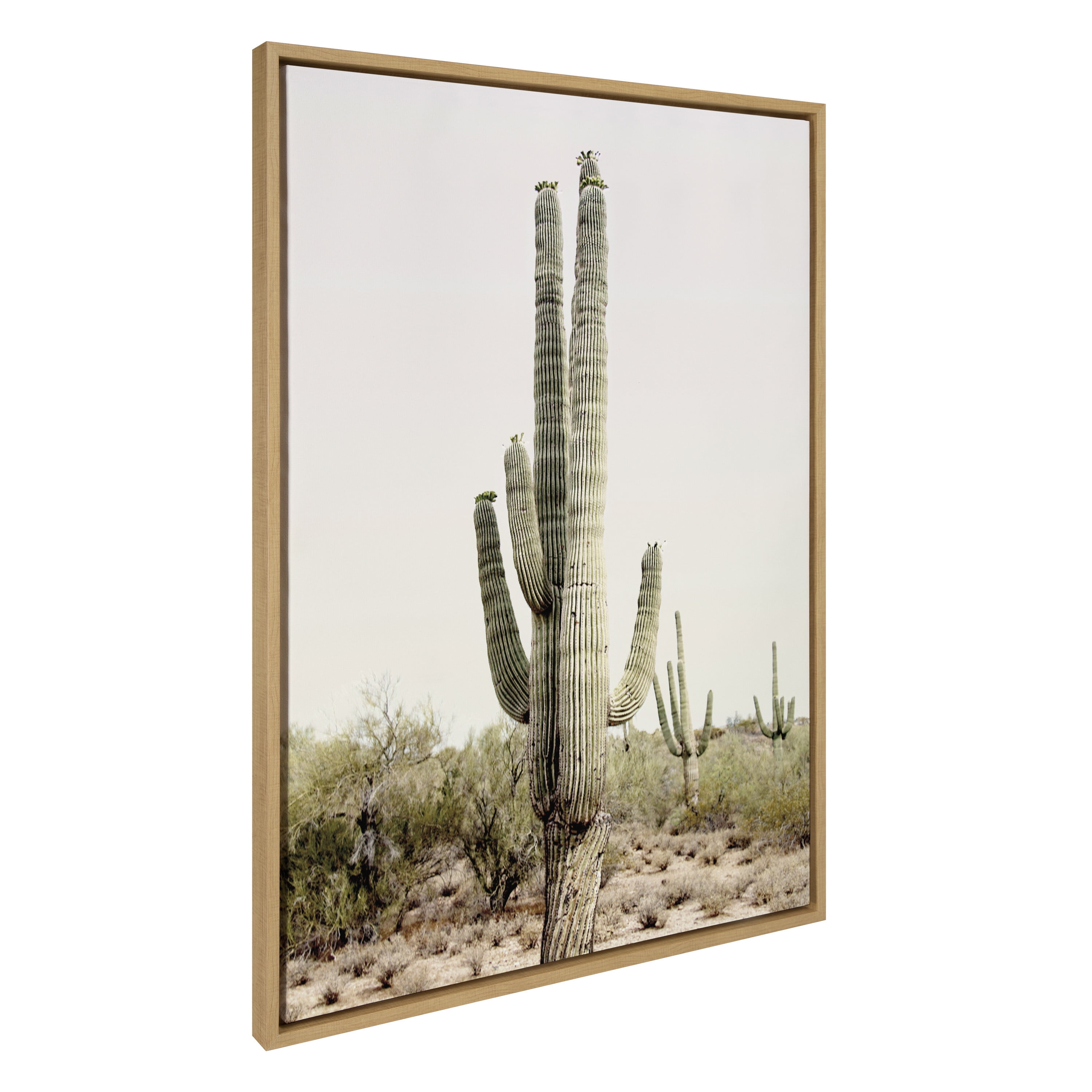 Sunrise Cactus Landscape Canvas Print with Natural Frame, 28x38