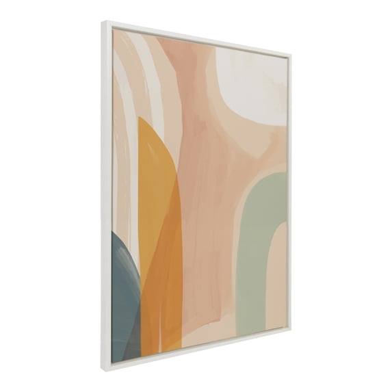 Kate and Laurel Sylvie Sunrise Over Marrakesh Framed Canvas Wall Art by Kate Aurelia Holloway, 28x38 White, Abstract Neutral Shapes Art for Wall