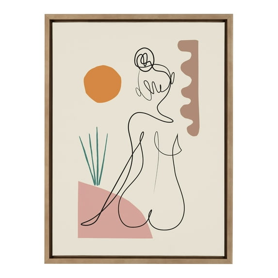 Kate and Laurel Sylvie Sunset Framed Canvas Wall Art by Rachel Lee of My Dream Wall, 18x24 Gold, Decorative Bohemian Art Print for Wall