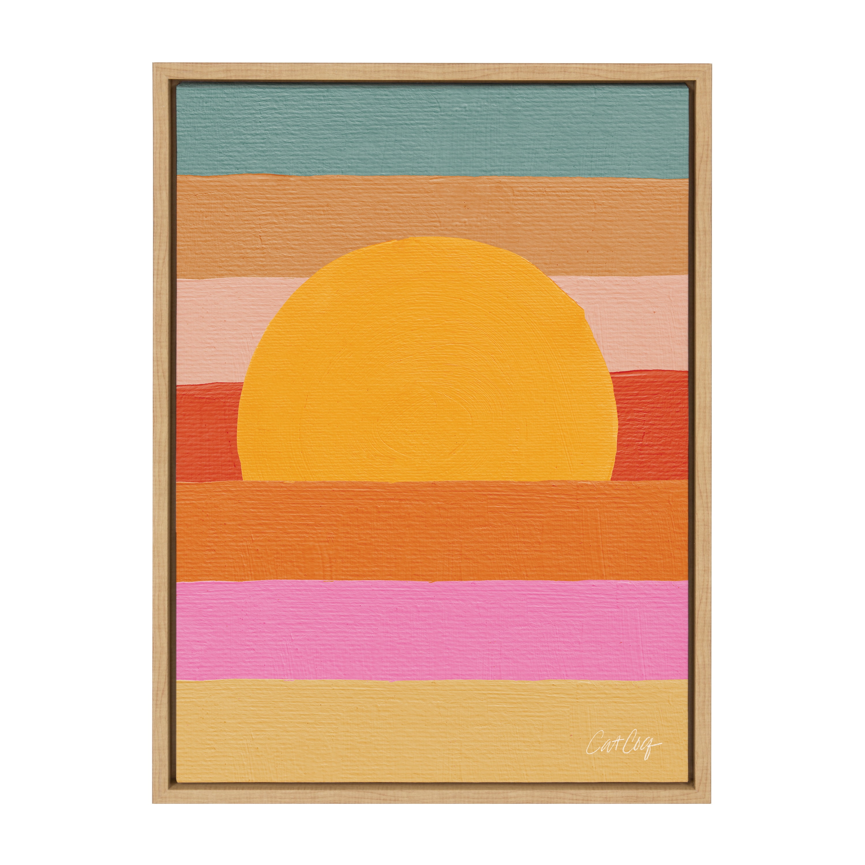 Sunset Waves Colorful Canvas Print with Natural Frame