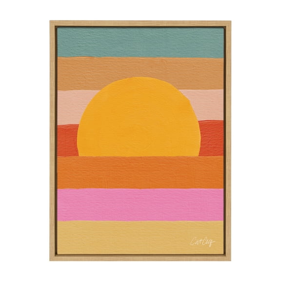 Kate and Laurel Sylvie Sunset Waves Framed Canvas Wall Art by Cat Coquillette, 18x24 Natural, Colorful Art for Wall