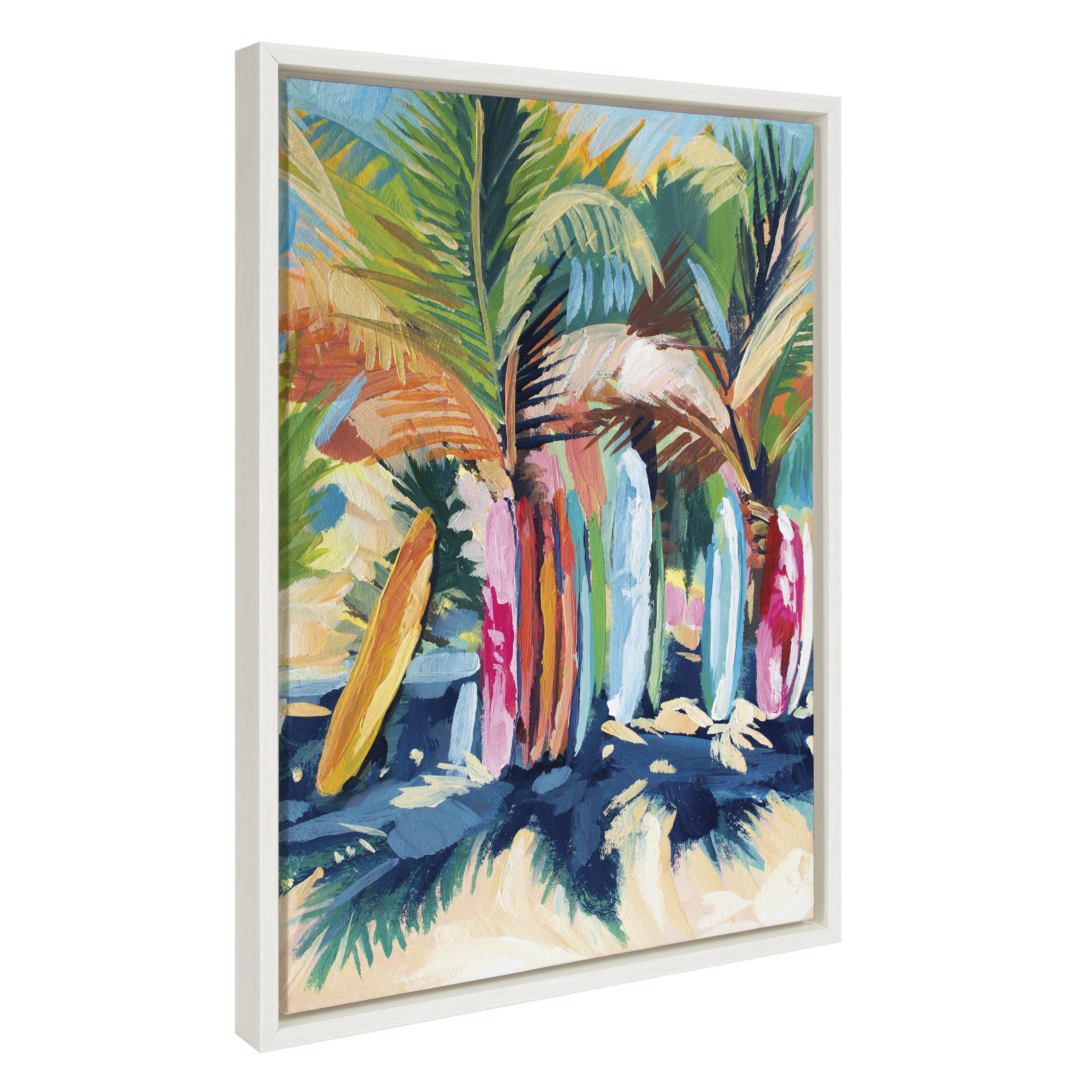Colorful Surfboards and Palms Canvas Print with White Frame