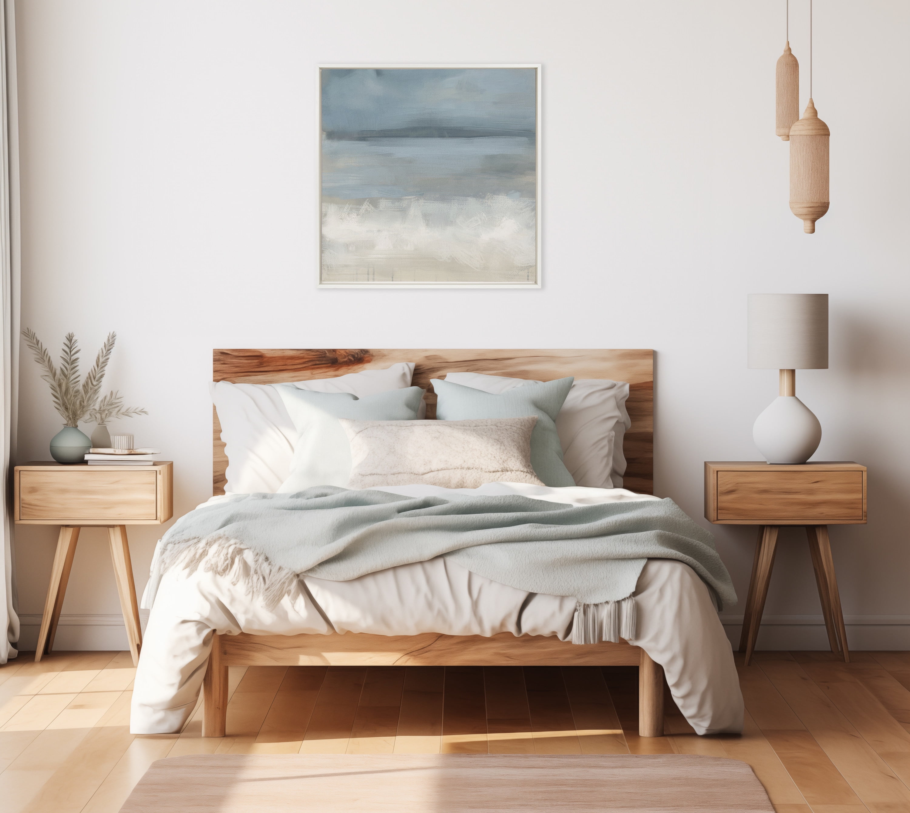 30x30 White Beaded Frame Abstract Ocean Landscape Canvas Print