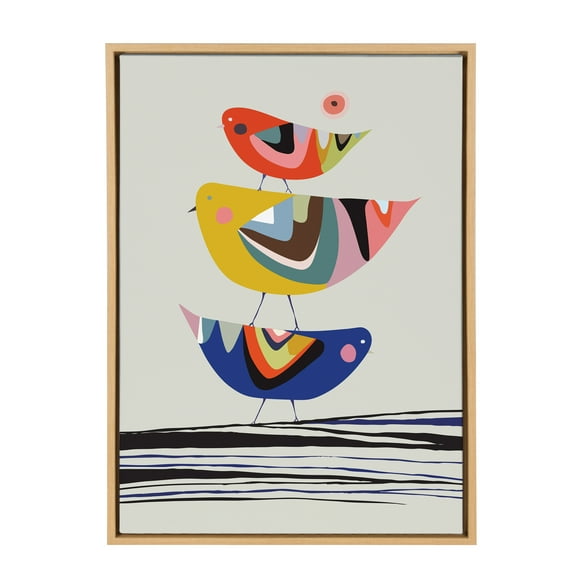 Kate and Laurel Sylvie The Family Tree Bird Block Print in Framed Canvas Wall Art by Rachel Lee, 23x33 Natural