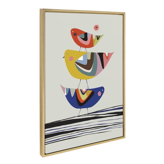 Kate and Laurel Sylvie The Family Tree Framed Canvas Wall Art by Rachel Lee of My Dream Wall, 23x33 Gold, Colorful Animal Art for Wall